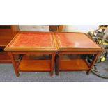 PAIR OF EARLY 20TH CENTURY MAHOGANY LAMP TABLES WITH LEATHER INSERTS TO TOP AND UNDERSHELF ON