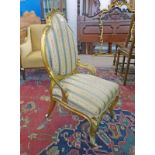 LATE 19TH CENTURY GILT FRAMED CHAIR ON CABRIOLE SUPPORTS