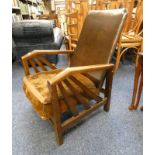 EARLY 20TH CENTURY OAK FRAMED RECLINING ARMCHAIR