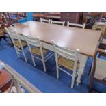 PAINTED KITCHEN TABLE WITH OAK EFFECT TOP,