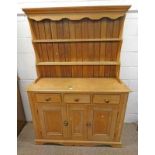 19TH CENTURY PINE DRESSER WITH PLATE RACK BACK OVER 3 DRAWERS OVER 2 PANEL DOORS 191CM