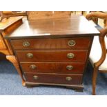 LATE 19TH/EARLY 20TH CENTURY INLAID MAHOGANY 4 DRAWER CHEST ON BRACKET SUPPORTS,