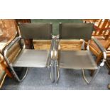 PAIR 20TH CENTURY BLACK LEATHER & TUBULAR CHROME CANTILEVER DINING CHAIRS 81 CM TALL