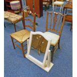 MAHOGANY DINING CHAIR WITH RUSHWORK SEAT AND ONE OTHER, PAINTED DRESSING TABLE MIRROR,