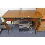 LATE 19TH CENTURY INLAID WALNUT LIBRARY TABLE WITH SHAPED TOP, ORMOLU MOUNTS,