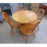 CIRCULAR KITCHEN PEDESTAL TABLE AND SET OF 4 BENTWOOD CHAIRS ON TURNED SUPPORTS