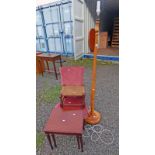 OAK CHAIR, MAHOGANY STANDARD LAMP, NEST OF 2 MAHOGANY TABLES,