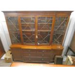 EARLY 20TH CENTURY MAHOGANY BREAKFRONT BOOKCASE WITH 4 ASTRAGAL GLASS PANEL DOORS OVER BASE OF 2