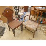 19TH CENTURY MAHOGANY HALL CHAIR & 19TH CENTURY OPEN ARMCHAIR