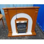 ELECTRIC FIRE PLACE WITH TEAK FIRE SURROUND WIDTH 120CM