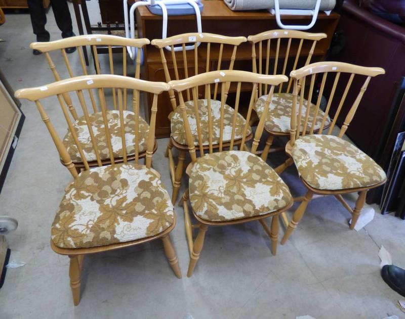 SET OF 6 ERCOL BEECH BLONDE STICK BACK DINING CHAIRS