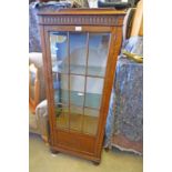 EARLY 20TH CENTURY OAK DISPLAY CABINET WITH ASTRAGAL GLASS PANEL DOOR ON BALL FEET,