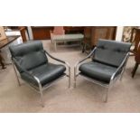 PAIR OF LATE 20TH CENTURY GREEN LEATHER & CHROME ARMCHAIRS 71CM TALL
