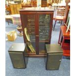 MAHOGANY MEDIA CABINET WITH 2 GLASS PANEL DOORS,