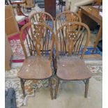 SET OF 4 19TH CENTURY ELM WHEEL-BACK KITCHEN CHAIRS ON TURNED SUPPORTS