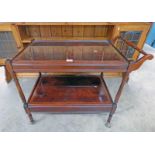 MAHOGANY 2 TIER TROLLEY WITH GLASS INSERT IN TOP