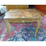 LATE 19TH CENTURY BURR WALNUT AND KINGWOOD TRAY TABLE WITH ORMOLU MOUNTS AND SHAPED TOP ON SHAPED