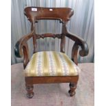 19TH CENTURY MAHOGANY CHILD'S OPEN ARMCHAIR ON TURNED SUPPORTS