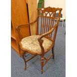 LATE 19TH CENTURY ROSEWOOD CORNER CHAIR WITH DECORATIVE BOXWOOD INLAY ON TURNED SUPPORTS