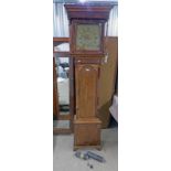 18TH CENTURY MAHOGANY & OAK LONG CASED CLOCK WITH BRASS DIAL MARKED HOLROYD WAKEFIELD,