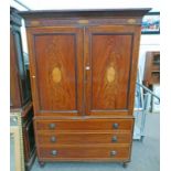 19TH CENTURY MAHOGANY LINEN PRESS WITH BOXWOOD AND SATINWOOD INLAY, FITTED INTERIOR,