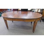 LATE 19TH CENTURY MAHOGANY WIND-OUT DINING TABLE ON SQUARE SUPPORTS,