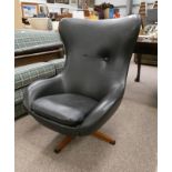 LATE 20TH CENTURY EGG STYLE SWIVEL ARMCHAIR 98CM TALL Condition Report: Creasing