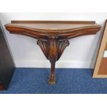 19TH CENTURY CARVED MAHOGANY HALL TABLE WITH SHAPED TOP ON SINGLE BALL & CLAW SUPPORTS,