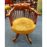 MAHOGANY FRAMED SWIVEL CAPTAINS CHAIR Condition Report: The item has typical age