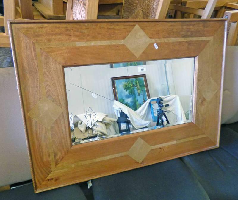 HARDWOOD RECTANGULAR MIRROR WITH DECORATIVE INLAY,