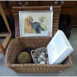 WICKER BOX WITH CONTENTS OF PHOTO ALBUMS, GLASS BUOYS,