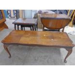 NEST OF 3 MAHOGANY TABLES WITH GLASS LEATHER INSERTS,