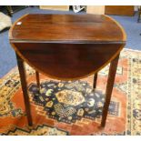 EARLY 20TH CENTURY MAHOGANY DROP LEAF TABLE WITH BOXWOOD CROSSBANDING ON SQUARE SUPPORTS LENGTH