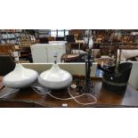 PAIR GREY & WHITE TABLE LAMPS ETC