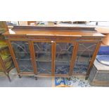EARLY 20TH CENTURY MAHOGANY BREAKFRONT BOOKCASE WITH 3 ASTRAGAL GLAZED PANEL DOORS ON SQUARE