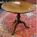 19TH CENTURY MAHOGANY FLIP TOP TABLE WITH TURNED COLUMN & SPREADING SUPPORTS 85CM WIDE