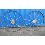 PAIR OF METAL CART WHEELS 122CM WIDE