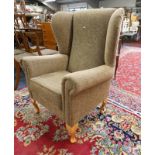 OVERSTUFFED WINGBACK ARMCHAIR ON QUEEN ANNE SUPPORTS