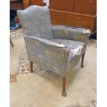 19TH CENTURY OVERSTUFFED ARMCHAIR ON TURNED SUPPORTS