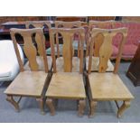 SET OF 6 19TH CENTURY PINE DINING CHAIRS ON SHAPED SUPPORTS,