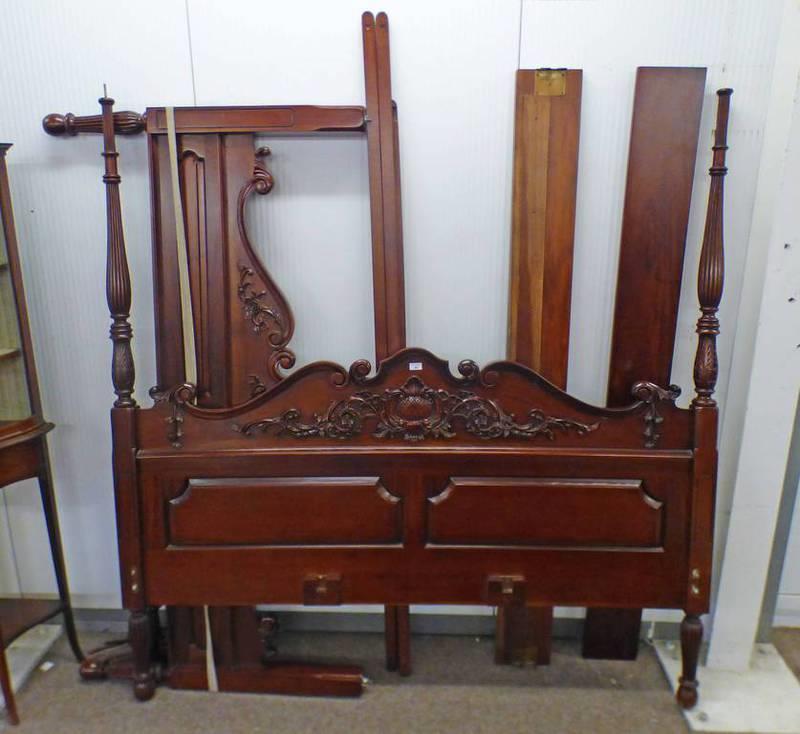 CARVED MAHOGANY 4 POSTER BEDFRAME,