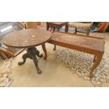 HARDWOOD COFFEE TABLE & CIRCULAR PEDESTAL WINE TABLE