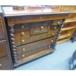 19TH CENTURY MAHOGANY OGEE CHEST WITH 1 LONG OVER 5 SMALL O& 3 LONG DRAWERS WITH BARLEY TWIST