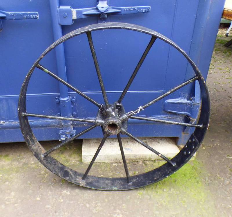 PAINTED CAST METAL WHEEL Condition Report: The diameter of this item is 72cm and the