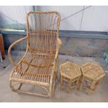 BAMBOO OPEN ARMCHAIR & PAIR OF BAMBOO PLANT STANDS
