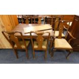 SET OF 6 WALNUT DINING CHAIRS ON QUEEN ANNE SUPPORTS INCLUDING 2 ARMCHAIRS AND WALNUT EXTENDING