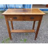 EARLY 20TH CENTURY OAK HALL TABLE WITH DECORATIVE BOXWOOD INLAY AND 2 DRAWERS ON SQUARE SUPPORTS,