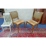 PAIR OF WALNUT FRAMED DINING CHAIRS ON SHAPED SUPPORTS & 1 OTHER CHAIR