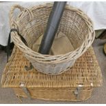 WICKER HAMPER MARKED J P & S, WICKER BASKET,