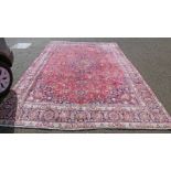 LARGE RED GROUND PERSIAN MARSHAD CARPET FLORAL MEDALLION DESIGN 372 X 283CM Condition